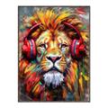 Picture of Lion With Headphones animal _GroupedProduct_Rectangle_Portrait_Canvas_Framed_