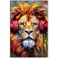 Picture of Lion With Headphones animal _GroupedProduct_Rectangle_Portrait_Canvas_Framed_
