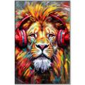 Picture of Lion With Headphones animal _GroupedProduct_Rectangle_Portrait_Canvas_Framed_