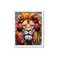 Picture of Lion With Headphones animal _GroupedProduct_Rectangle_Portrait_Framed_Matted_