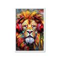 Picture of Lion With Headphones animal _GroupedProduct_Rectangle_Portrait_Framed_Matted_