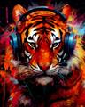 Picture of Tiger With Headphones animal _GroupedProduct_Rectangle_Portrait_Unframed_Print_Only_