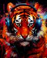 Picture of Tiger With Headphones animal _GroupedProduct_Rectangle_Portrait_Unframed_Print_Only_