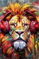 Picture of Lion With Headphones animal _GroupedProduct_Rectangle_Portrait_Unframed_Print_Only_