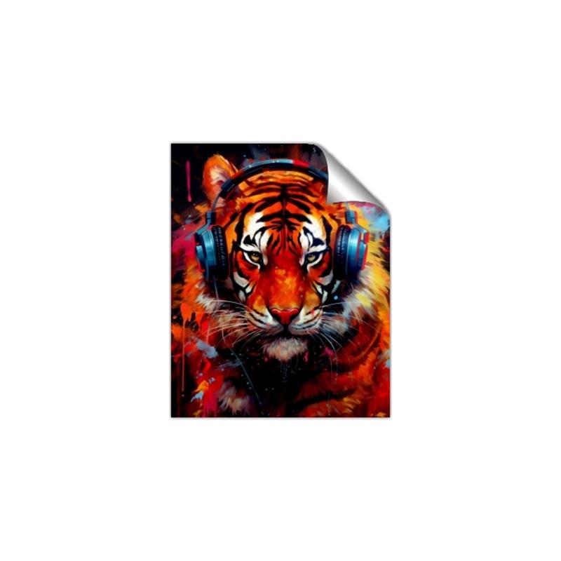 Picture of Tiger With Headphones animal _GroupedProduct_Rectangle_Portrait_Unframed_Print_Only_