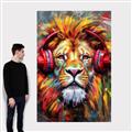 Picture of Lion With Headphones animal _GroupedProduct_Rectangle_Portrait_Canvas_