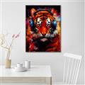 Picture of Tiger With Headphones animal _GroupedProduct_Rectangle_Portrait_Canvas_Framed_