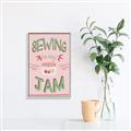 Picture of Sewing is my Jam Typography Poster _GroupedProduct_Rectangle_Portrait_Canvas_Framed_