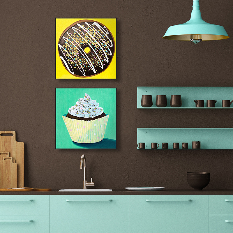 Art-popart-cupcake-neon-yellow-blue-kitchen-donut-painting
