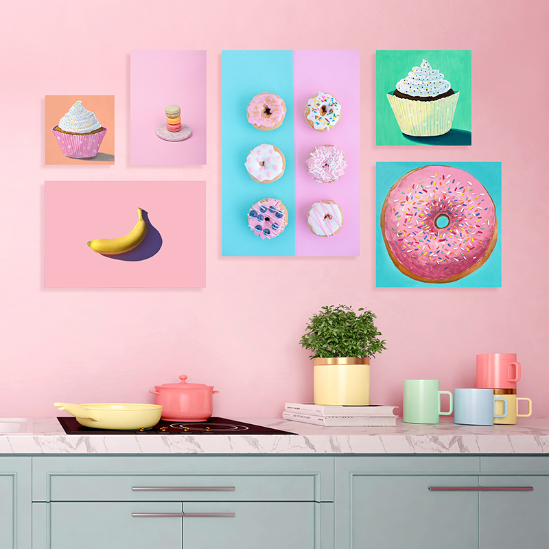 Art-popart-cupcake-neon-yellow-blue-kitchen-donut-painting-banana-food-pink-macaroons