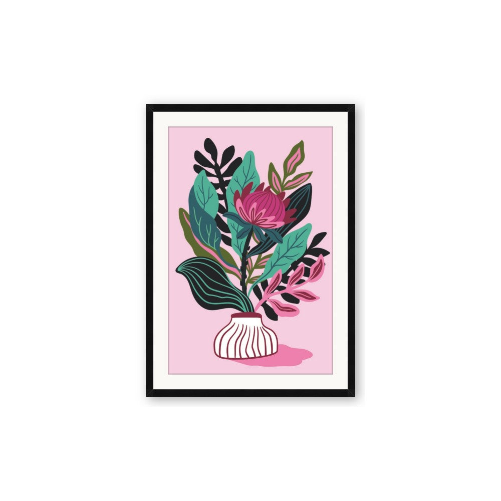 Protea with tropical leaf
