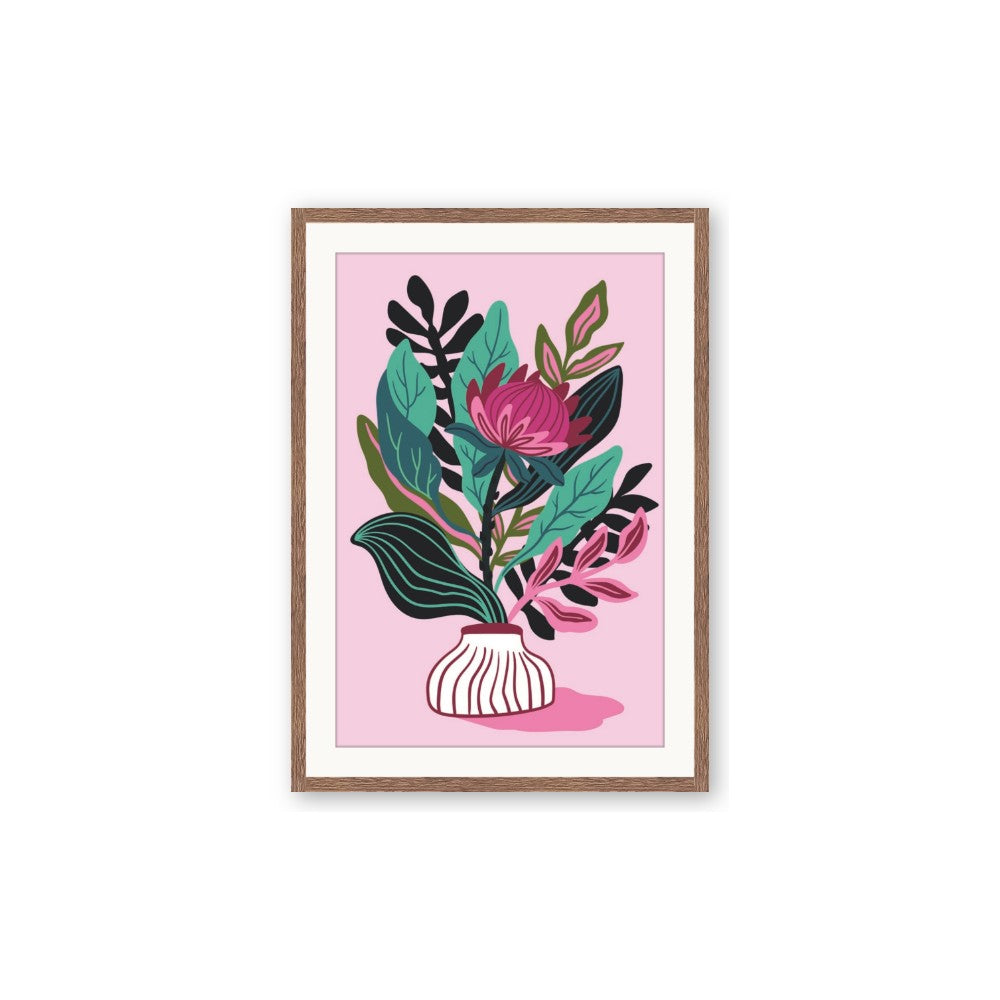 Protea with tropical leaf