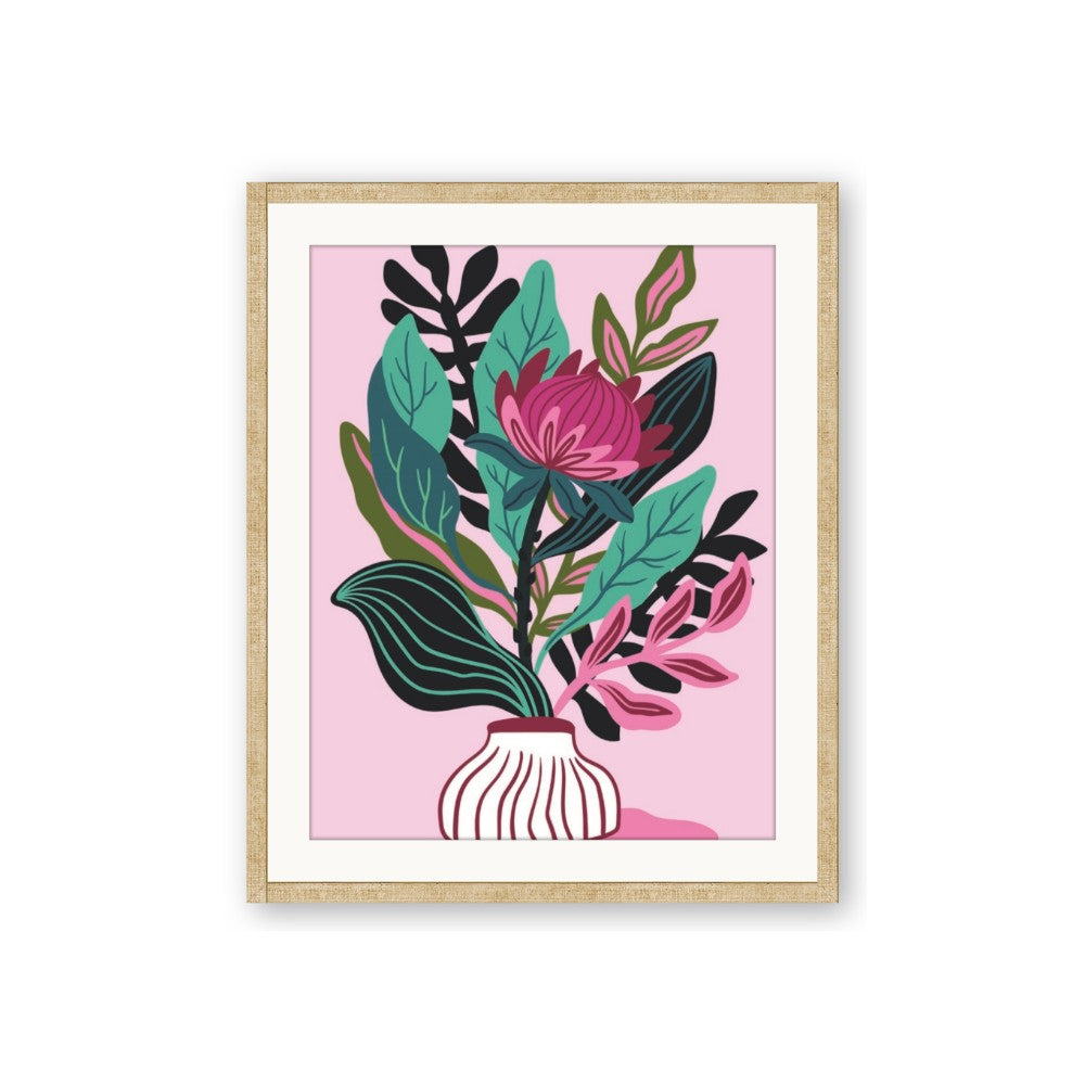 Protea with tropical leaf