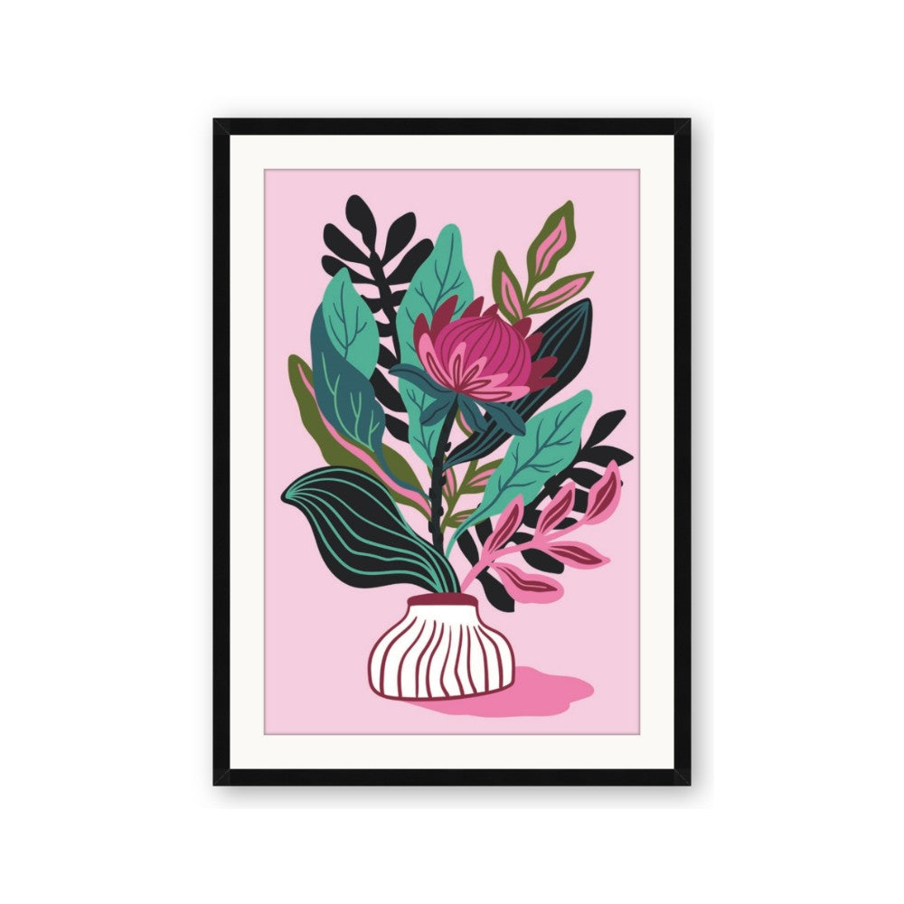 Protea with tropical leaf