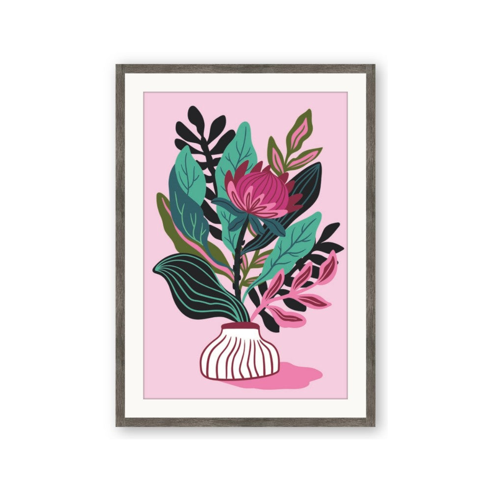 Protea with tropical leaf