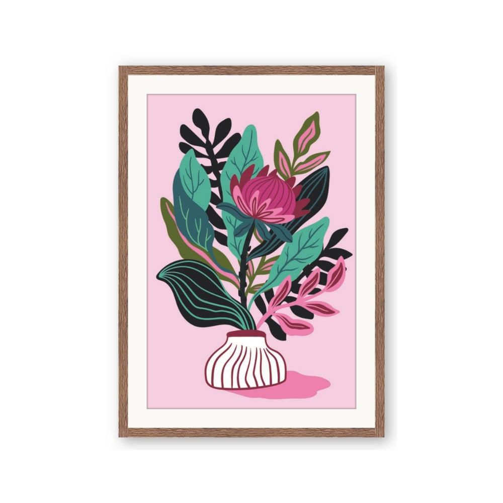 Protea with tropical leaf