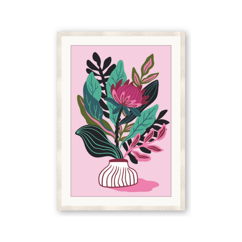 Protea with tropical leaf