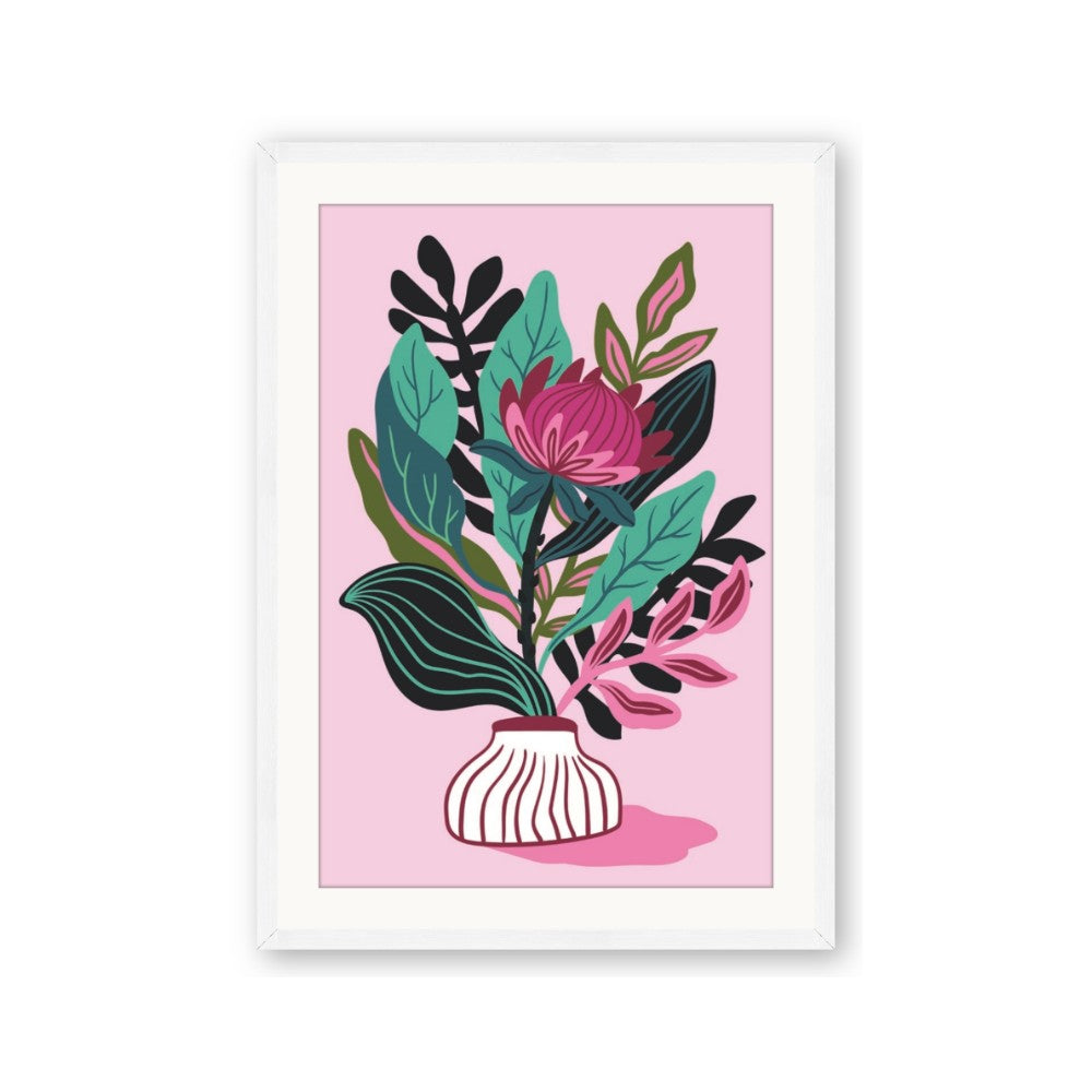 Protea with tropical leaf