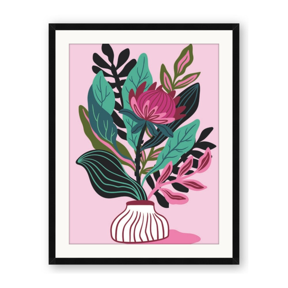 Protea with tropical leaf