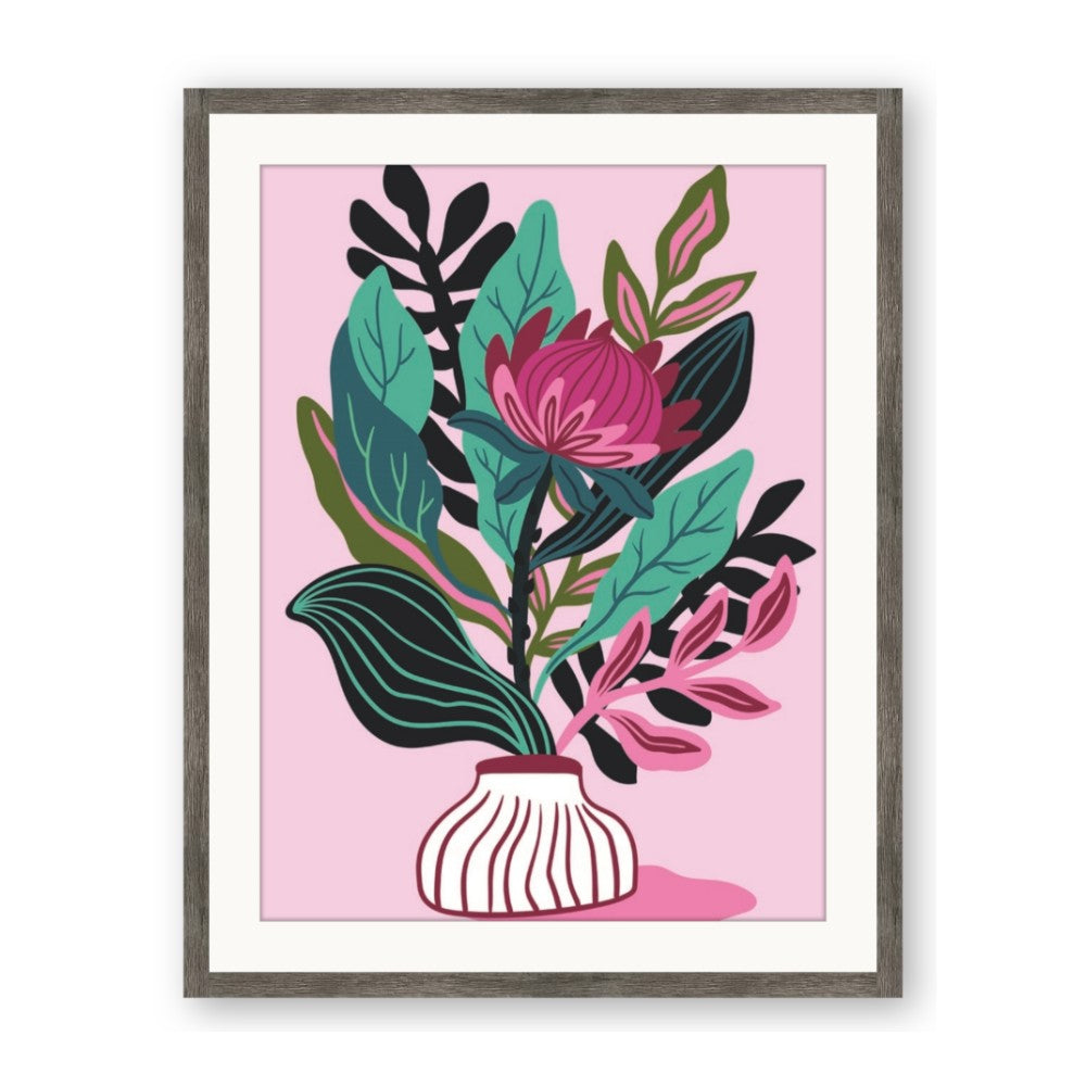 Protea with tropical leaf