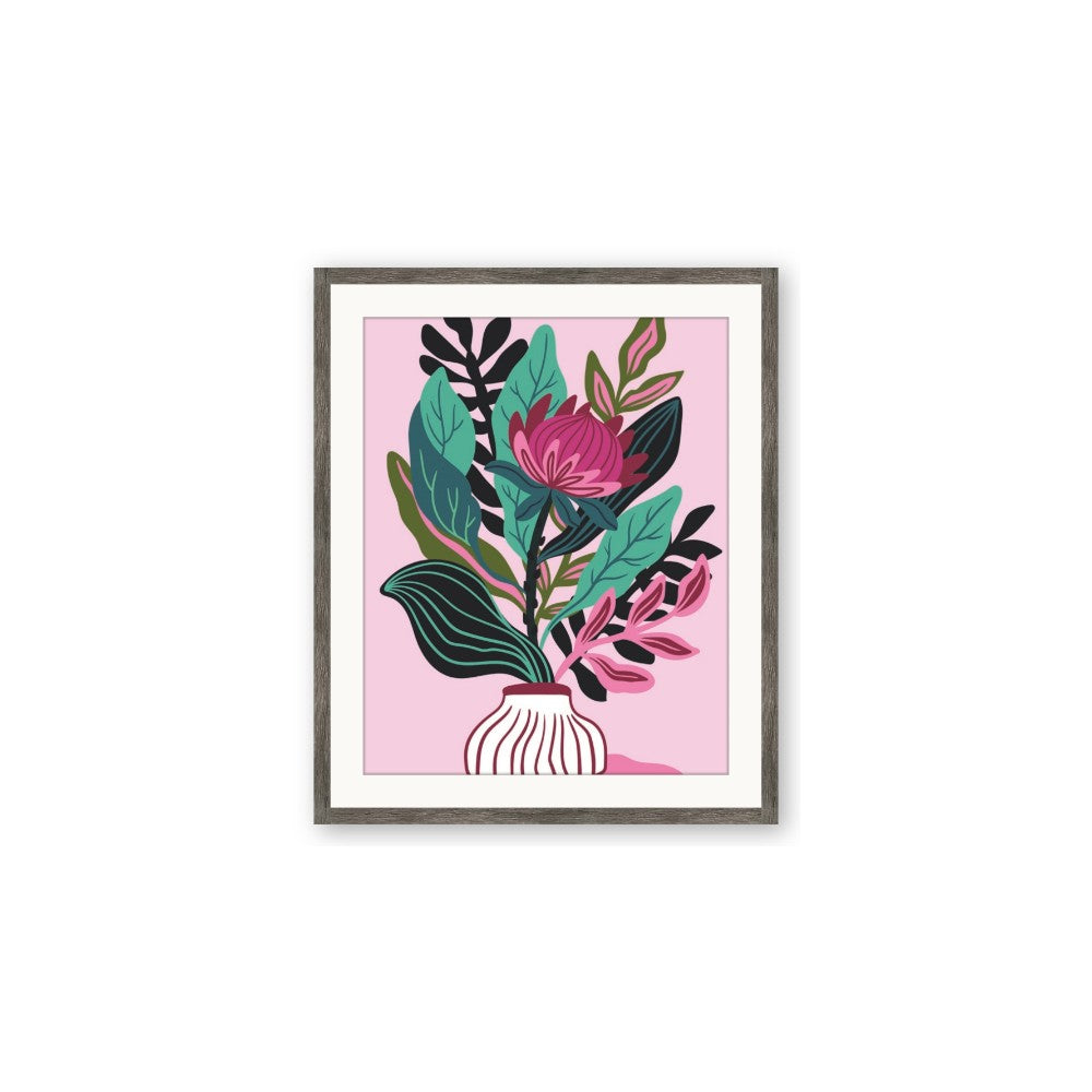 Protea with tropical leaf