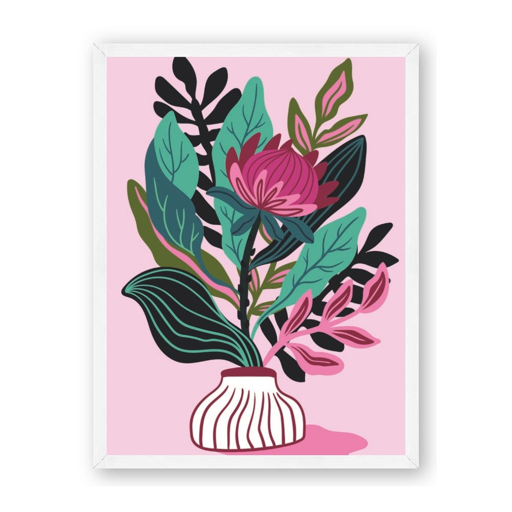 Protea with tropical leaf